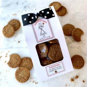 Susansnaps Gourmet Gingersnaps . Gingersnap Cookies in Bakery Box. Choose Flavor of gingersnap cookies: original, cocoa, citrus, peanut butter or toasted coconut