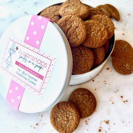 Gift for Breast Cancer Patient. Susansnaps - gourmet gingersnap gift tin with pink ribbon